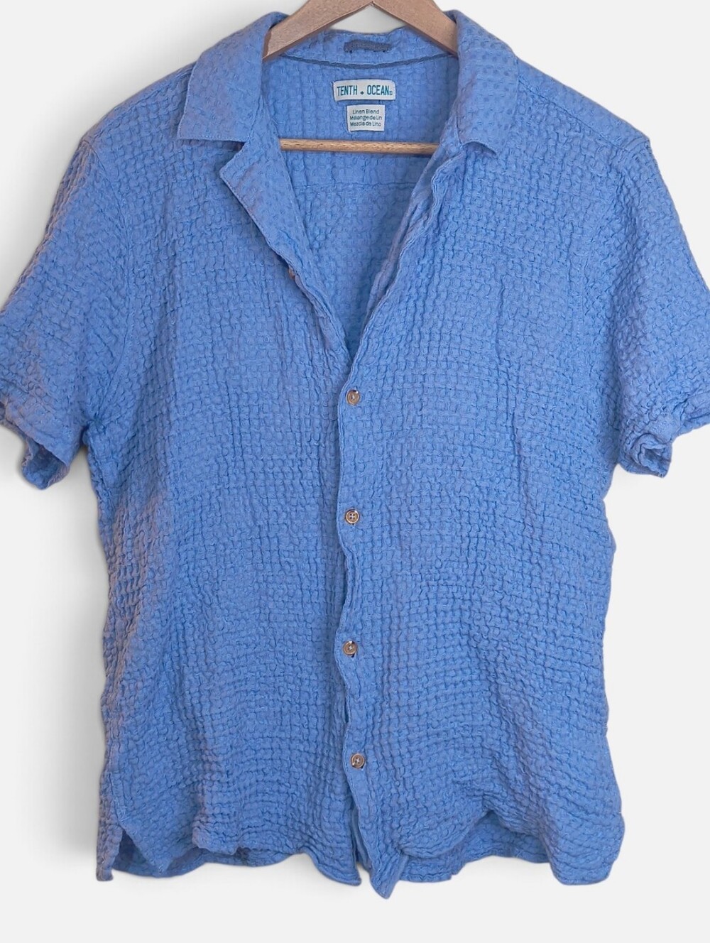Men's Tenth + Ocean Blue Linen Blend Short Sleeve Shirt